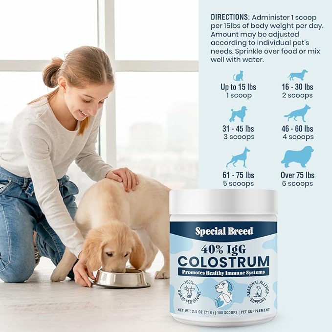 40% IgG Grass Fed Colostrum for Dogs, High IgG Third Party Tested, Immune Support, Skin & Gut Health, Seasonal Allergy & Itch Relief, Made in USA, 2.5 Oz-PurrikoPets
