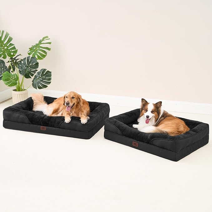 EHEYCIGA Memory Foam Dog Bed for Medium Size, Orthopedic Dog Sofa with Sides and Waterproof Liner, Washable Bolster Pet Couch with Removable Cover, 30x20x6.5 Inch, Black-PurrikoPets
