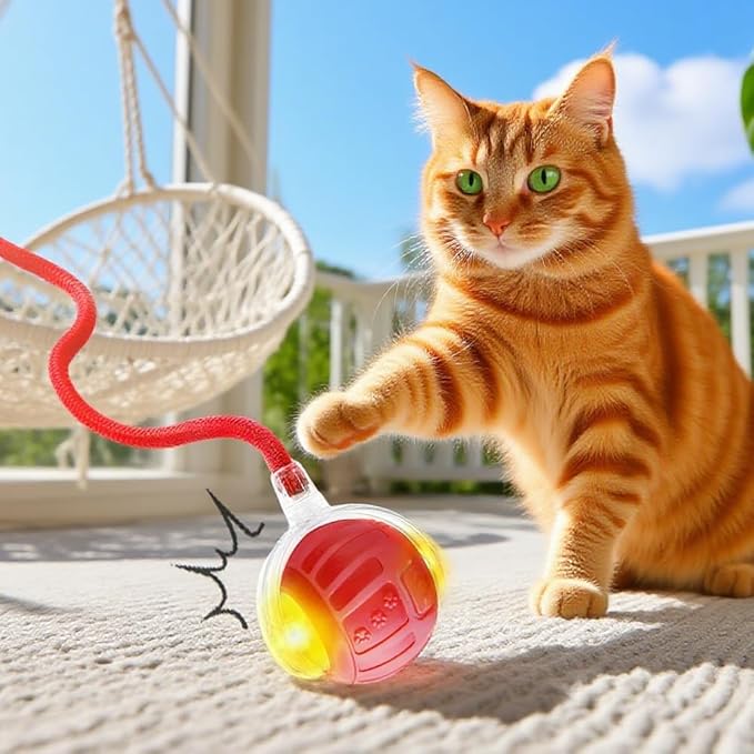 2026 New Interactive Pet Toy Ball, Smart Interactive Toy Ball for Cats & Dogs, Electric Rolling Pet Toy Ball, Rechargeable Interactive Cat Toys for Bored Indoor Cats Kittens to Keep Busy (Red)-PurrikoPets