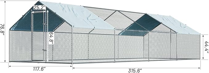 1.26’’ Large Metal Chicken Coop Walk in, Chicken Pen for Chickens, Outdoor Chicken Runs Coops Dog Kennel, Spire Roofed Chicken Runs for Yard with Anti-Ultraviolet Cover (9.8’Lx26.2’Wx6.4’H)-PurrikoPets