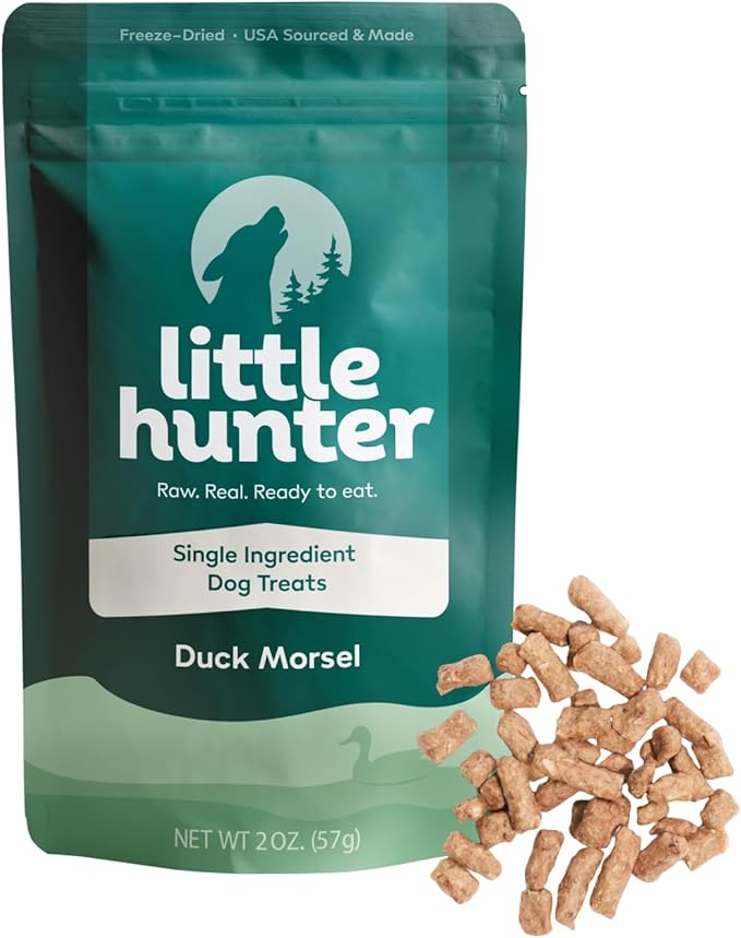Little Hunter Freeze Dried Dog Treats - Duck Morsel - Raw Single Ingredient Duck Morsel Dog Treats for Snacks, Training, Dog Food Toppers - All Natural, Healthy Dog & Puppy Treats, 2 oz-PurrikoPets