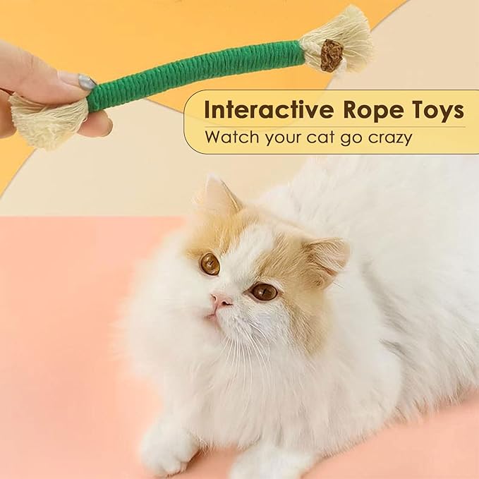 3 PCS Cotton Rope Cat Toys for Indoor Cats, Interactive Cat Rope Toys with Silvervine Fruit for Cats and Kittens, Handmade Pet Chew Toys for Teeth Cleaning-PurrikoPets