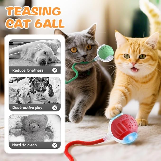 2026 New Interactive Pet Toy Ball, Smart Interactive Toy Ball for Cats & Dogs, Electric Rolling Pet Toy Ball, Rechargeable Interactive Cat Toys for Bored Indoor Cats Kittens to Keep Busy (Red)-PurrikoPets