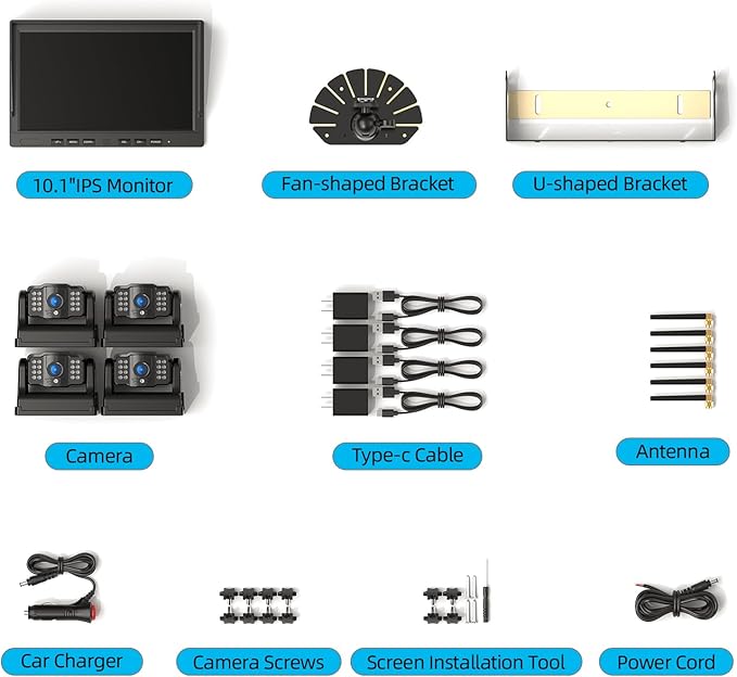 eRapta 4 Wireless Backup Camera Magnetic: 10.1" IPS Full-Size DVR Monitor, Install-Free RV Camera System with IR Night Vision, Built-in 9600mAh Battery for RV/Camper/Truck/Trailer/Tractor ACT104-PurrikoPets