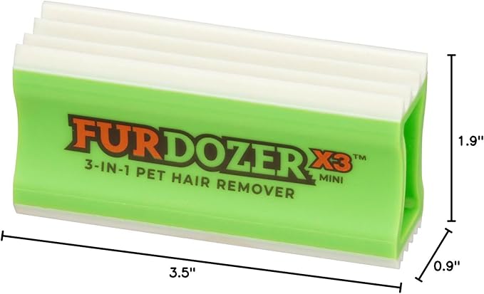 FurDozer X3 MINI Pet Hair Remover & Auto Detailing Tool - Cat & Dog Hair Remover for Carpets, Car Interiors, Couches, Bedding, & Pet Furniture - Reusable Pet Hair Removal Tool for Dog Fur & Lint, 3.5"-PurrikoPets