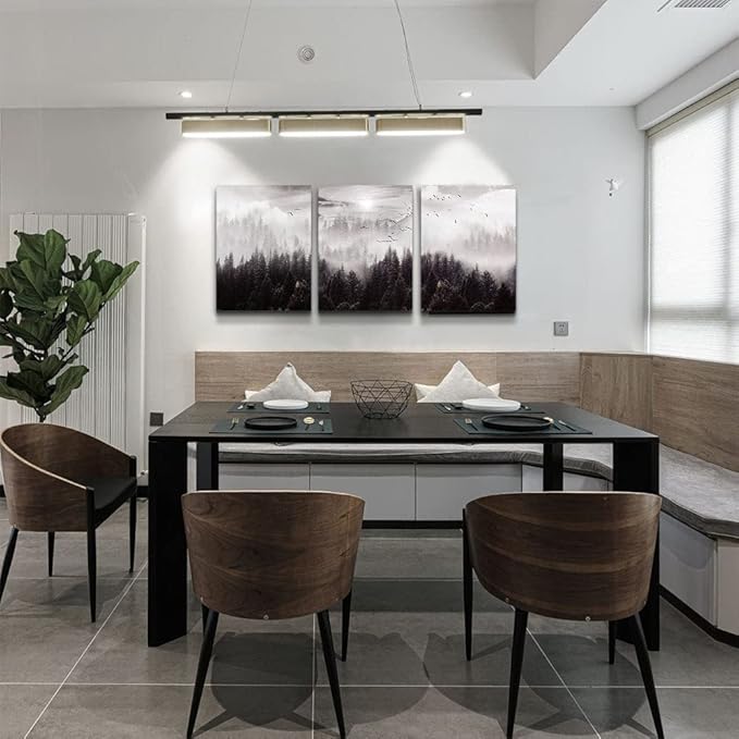 Framed Canvas Art - Boho Wall Decor Set of 3: Foggy Forest Trees Scenery for Living Room, Bedroom, Office, Farmhouse, Home Decoration-PurrikoPets