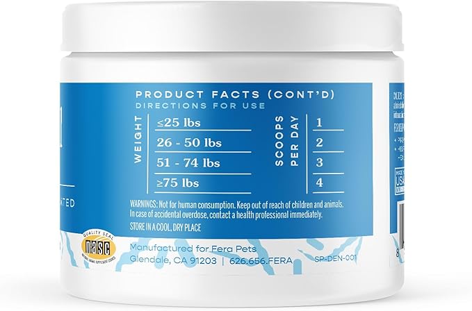 Fera Pets Cat & Dog Dental Support Powder - Supports Fresh Breath - Promotes Healthy Teeth and Gums - Targets Tartar Build-Up - Includes Kelp, Enzymes & Postbiotics - 60 Scoops-PurrikoPets