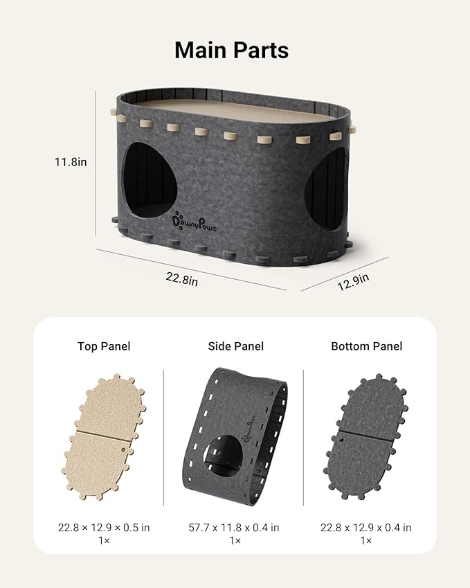 DownyPaws Cat House for Indoor Cats, Cat Bed Cave for Multiple & Large Cats Up to 22 Lbs, Scratch Resistant Peekaboo Cat Caves, Foldable Tunnel Enclosed Bed, PeekaPurr, Sesame Gray-PurrikoPets