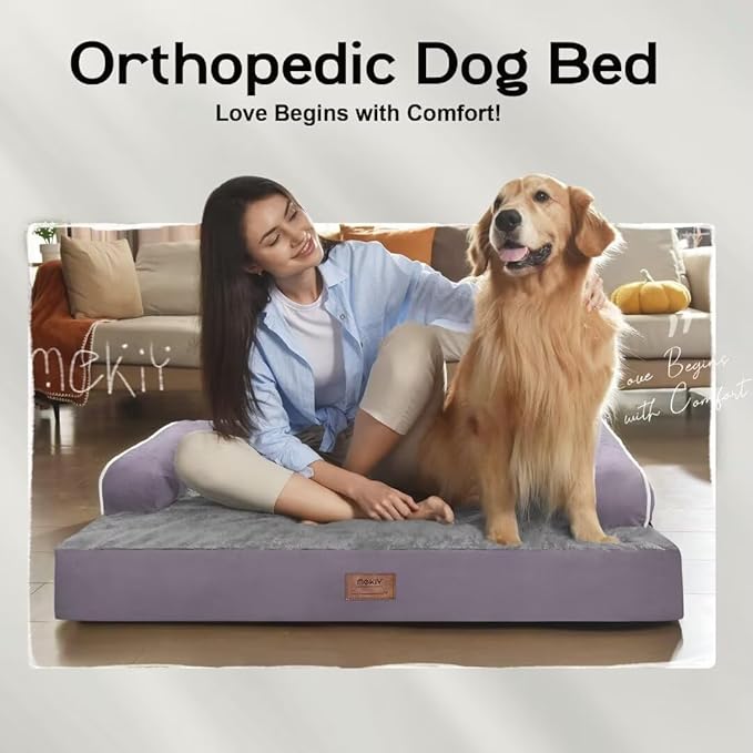 Extra Large Dog Bed-Orthopedic Waterproof XL Dog Bed for XLarge Extra Big Dogs - Foam Couch Sofa Washable with Removable Cover-Purple-PurrikoPets