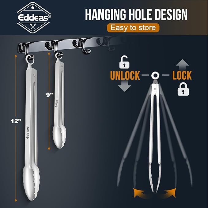 All Metal Tongs For Cooking - Heat Resistant 600 Degrees Stainless Steel Kitchen Tongs, Set of 2-9" & 12 inch, Locking Tongs, For Food,Salad, BBQ, Grilling, Dishwasher safe-PurrikoPets