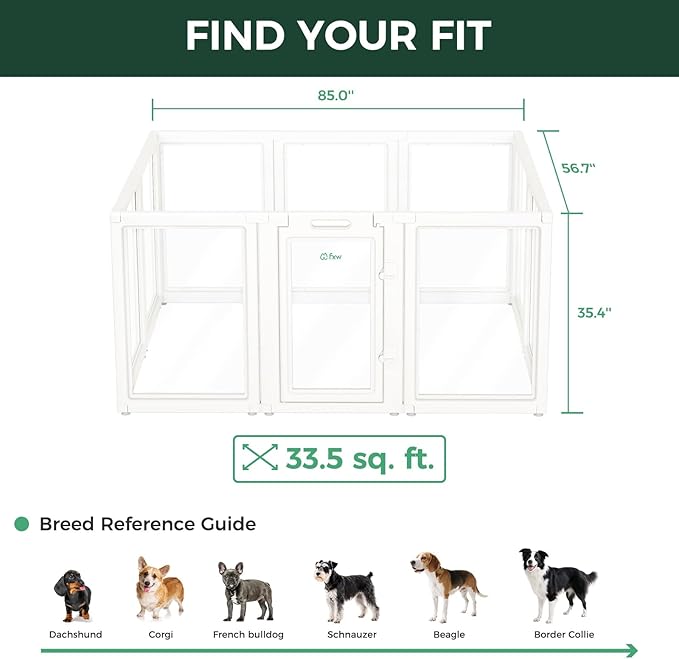 FXW AuraSpace Acrylic Indoor Unleashed Dog Playpen for Medium Dogs, 35 Inch, 10 Panels, White-PurrikoPets