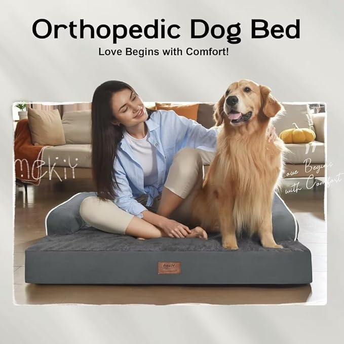 Extra Large Dog Bed-Orthopedic Waterproof XL Dog Bed for XLarge Extra Big Dogs - Foam Couch Sofa Washable with Removable Cover-Dark Grey-PurrikoPets