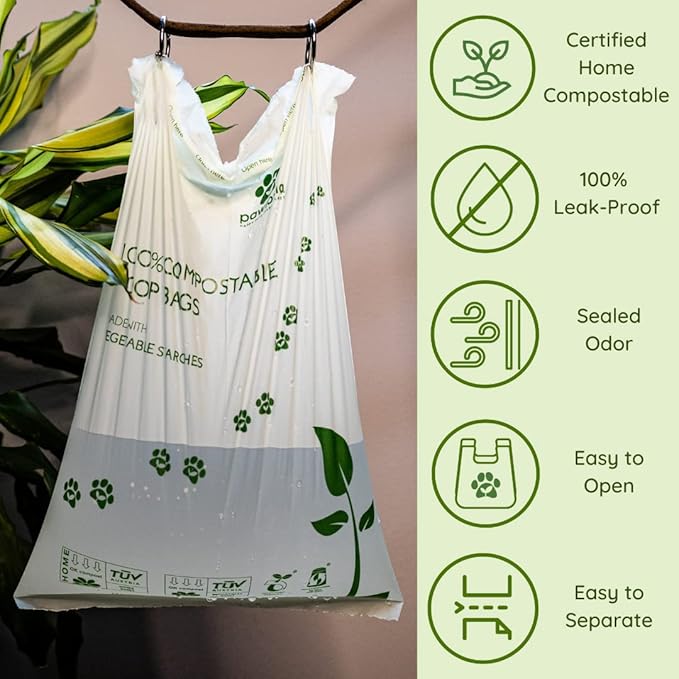 Pawtria Certified Home Compostable Dog Poop Bags (240 Bags + Lavender Carrier), Biodegradable Pet Waste Bags, Vegetable Starches, Leak proof Dog Waste Bags, Light-weight silicone made bag carrier-PurrikoPets