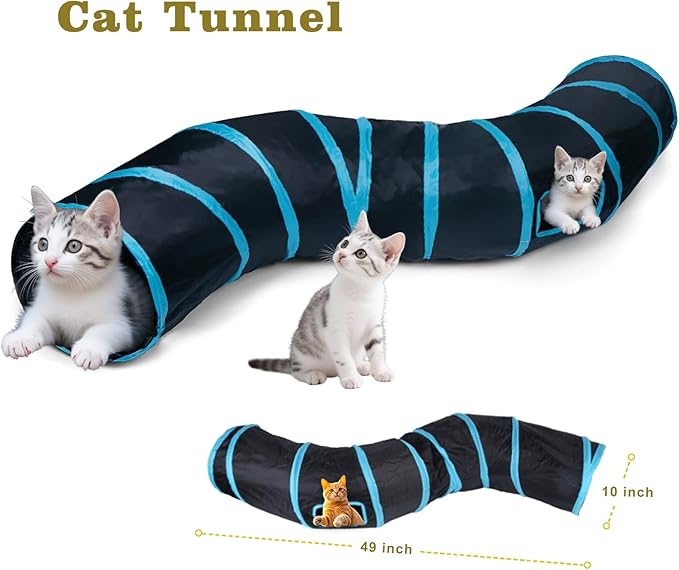 21-Piece Cat Toys Set, Interactive Tunnel, Balls, Mice, Feather Wands, Catnip Toys(Black Tunnel)-PurrikoPets