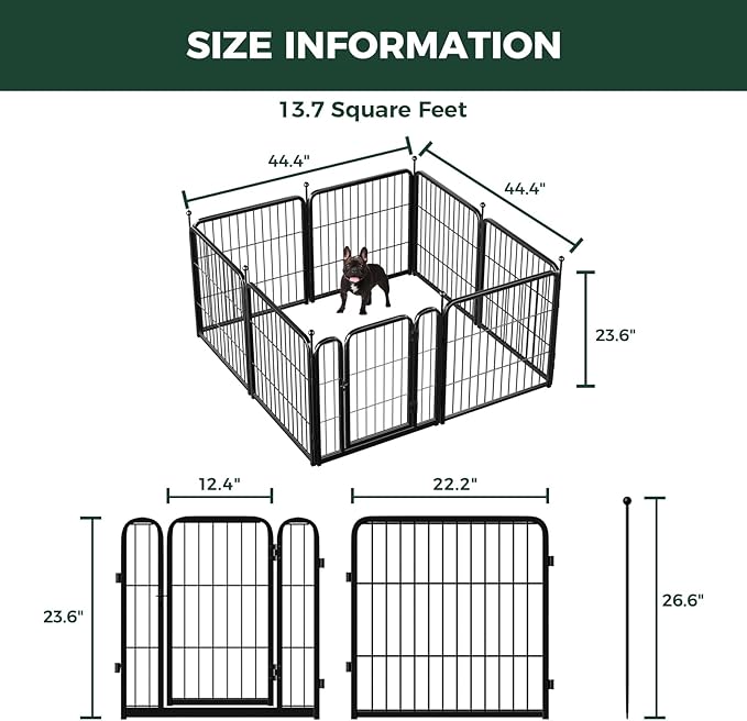 FXW Rollick Unleashed Dog Playpen for Indoor, Yard, RV Camping, 24 inch 8 Panels for Small and Puppy Dogs, Black│Patented-PurrikoPets