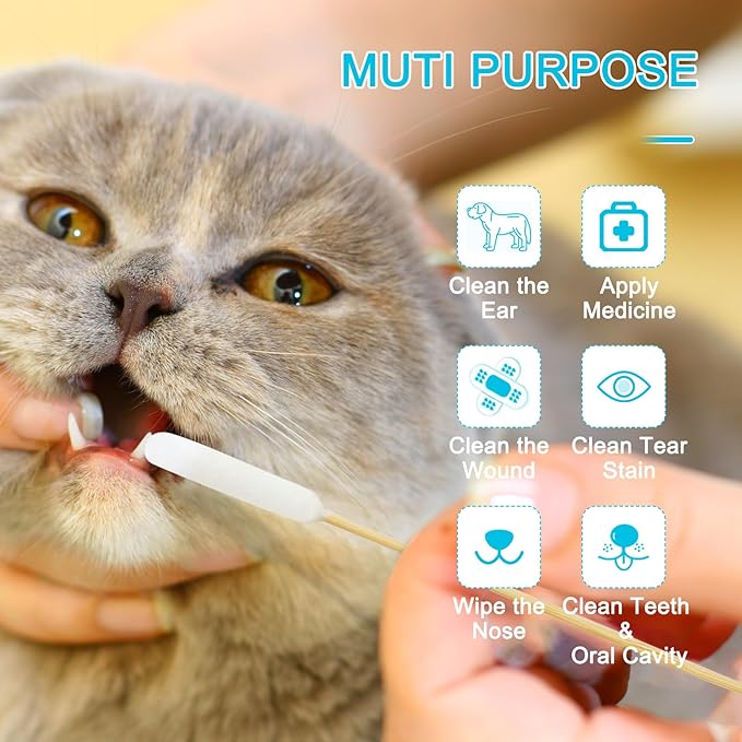 100 PCS Professional Dog Ear Cleaning Swabs - 6-inch Large Cotton Swabs, Gentle and Comfortable Bamboo Cotton Buds, Prevent Infections, Ideal Solution for Pet Ear Care (Long Tips)-PurrikoPets