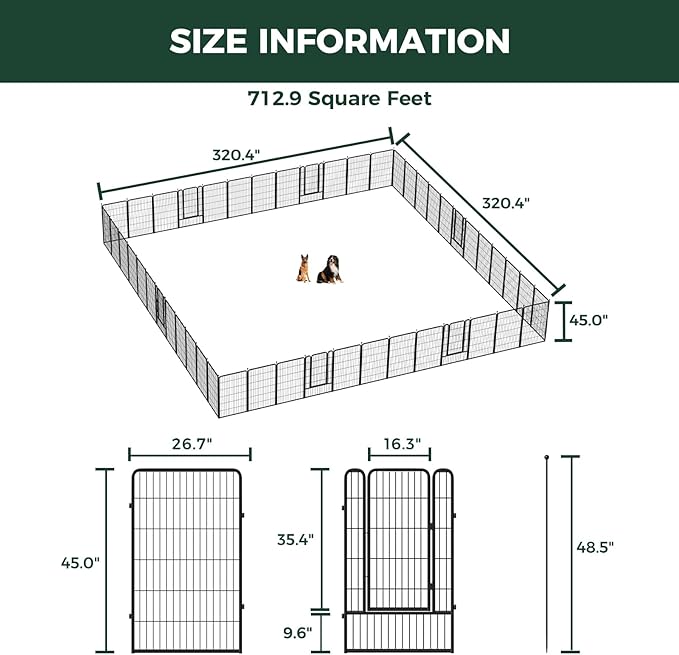 FXW Rollick Unleashed Dog Playpen for Indoor, Yard, RV Camping, 45 inch 48 Panels for Large Dogs, Black│Patented-PurrikoPets