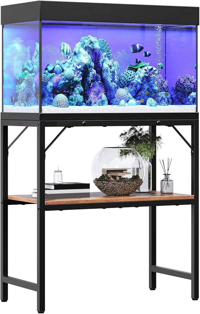 20 Gallon Fish Tank Stand, Aquarium Stand with 2-Tier Storage Shelves, Heavy Duty Breeder Turtle Terrarium Stand Rack for Home Office, 24.0" L x 11.8" W x 24.4" H, Rustic Brown FTHR2001-PurrikoPets