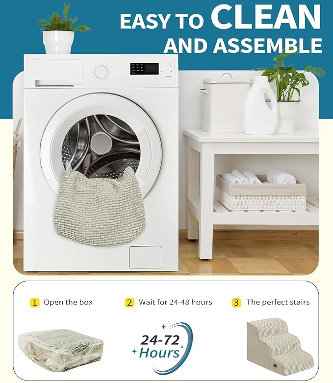 Dog Step for Bed, Dog Stair 3-Step 35D Pet Stair 15.7" H for High Bed or Sofa Non-Slip Balanced Pet Step Indoor, Beige-PurrikoPets