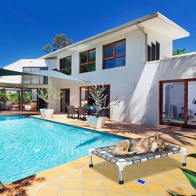 Elevated Outdoor Raised Dog Bed Outdoor Dogs Bed Lifted Pet Bed Dog Cot for Pet Taste Life, Start with A Pet Bed 26'' x 20'' x 6.5''-PurrikoPets