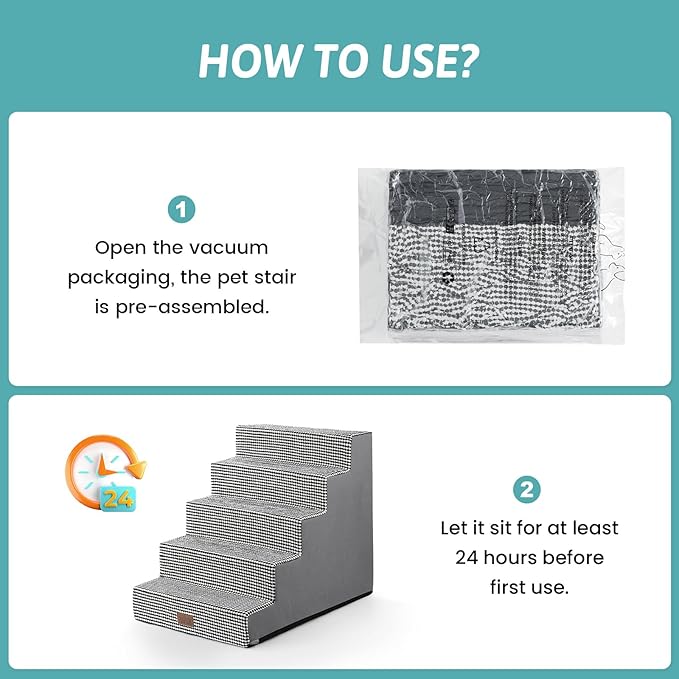 Dog Stairs for Small Dogs, 5 Tier Wider Pet Stairs for High Beds, 23.6" H Non-Slip Dog Steps for Old Cats, Puppies, Small Medium Dogs, 29.5x19.7x23.6 inch, White Black-PurrikoPets