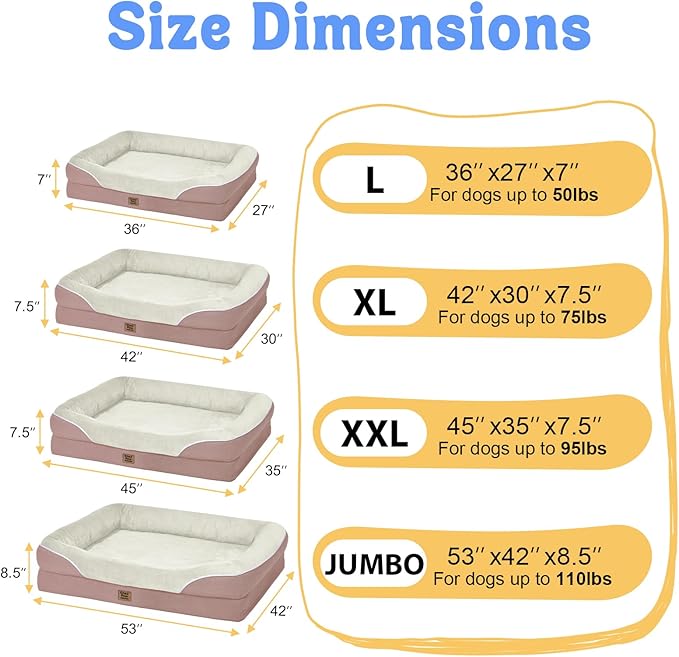 Orthopedic Washable Large Dog Bed - Dog Beds Large Sized Dogs with Removable Cover Waterproof Orthopedic Pet Bed XL Dogs Beds with Bolster-PurrikoPets