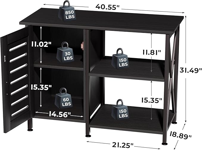 40-50 Gallon Fish Tank Stand, Aquarium Stand with Cabinet Accessories Storage, Heavy Duty Metal Frame, 40.55" L*18.89" W Tabletop, 850LBS Capacity, Black PG02YGB-PurrikoPets