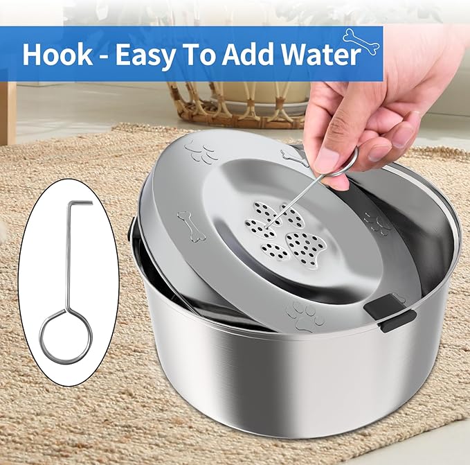 3L/101oz Large Capacity Dog Water Bowl Stainless Steel No Spill Dog Bowls Slow Drinking Dog Water Feeder Dispenser-PurrikoPets