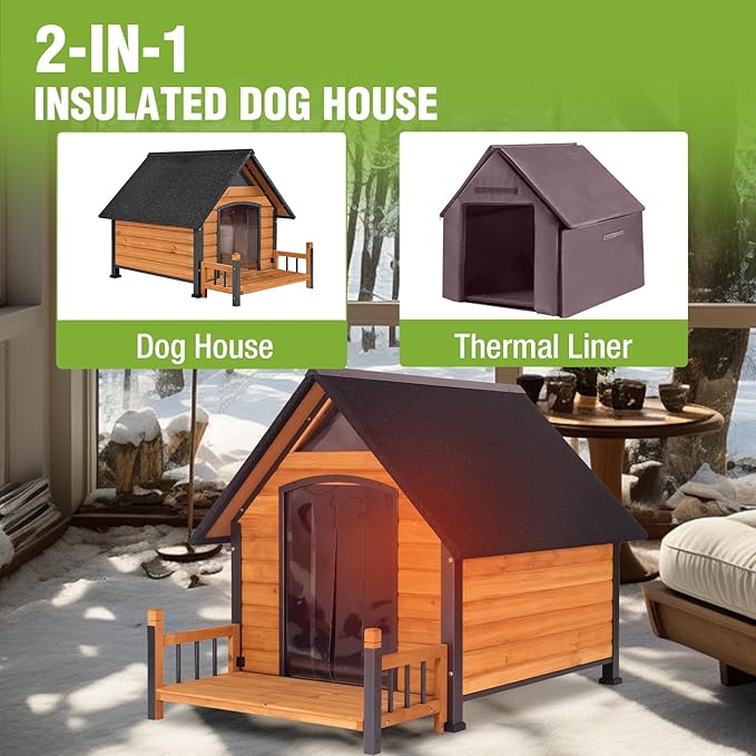 Dog House Outdoor Insulated, Sturdy & Warm Winter Puppy Shelter, 45" L Large Dog Kennel with Chew-Proof Iron Frame, Suitable for Small to Large Dogs(Brown)-PurrikoPets