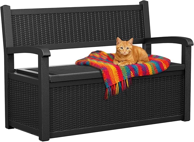 80 Gallon Storage Bench Waterproof and Lockable,Deck Box Outdoor Storage Furniture for Patio,Garden,and Porch – Perfect for Storing Garden Tools and Cushions(Black)-PurrikoPets
