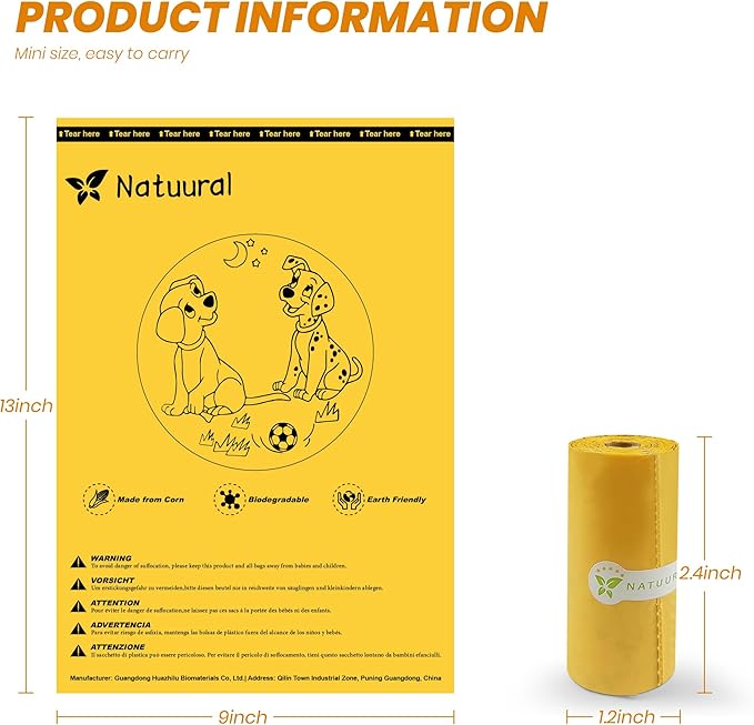 Dog Poop Bags Rolls-600 Counts, 40Rolls, Biodegradable Poop Bags Made of Cornstarch, 100% Leak Proof and Easy to Open (Yellow)-PurrikoPets