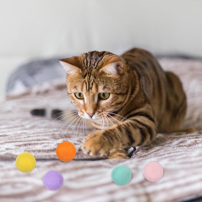 14 PCS Wool Cat Ball Toys, Quiet Play Felt Cat Ball Toys Kitty Kicker Exercise Toy, Fun Colorful Kitty Kitten Toy for Interactive Kitten Balls for Indoor 1.2in-PurrikoPets