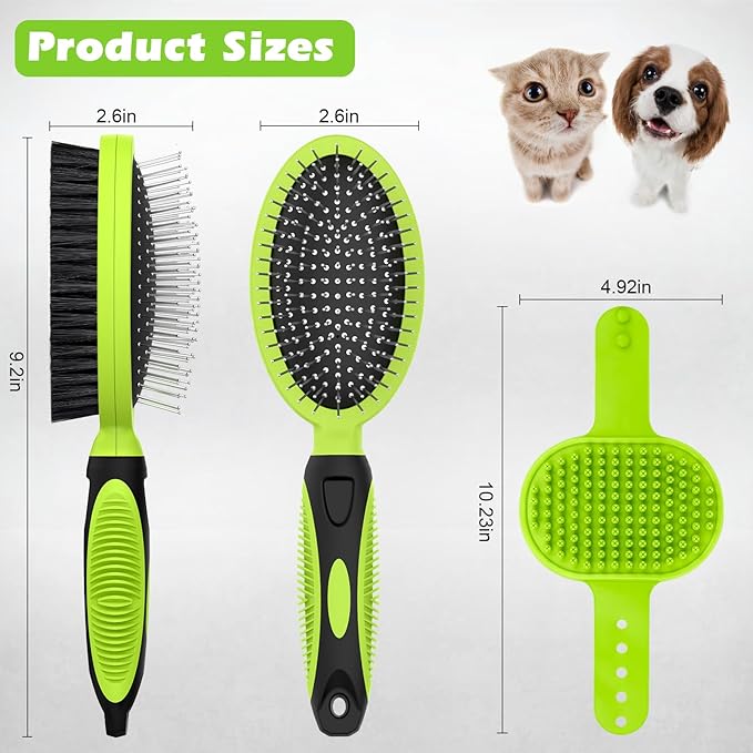 2PCS Pet Grooming Tools - Double-Sided Brush for Shedding and Bathing, Suitable for Short/Long Haired Dogs Cats and Horses, Deshedding Dog Brush, Mane & Tail Combs for Horses - Pet Supplies (Green)-PurrikoPets
