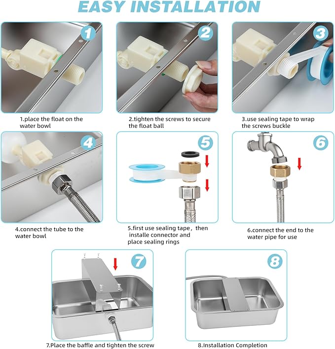 3 Gallon Automatic Dog Water Dispenser, Large Dog Water Bowl Dispenser for Outdoor, Stainless Steel Pet Bowl for Waterer Auto Fill Pet Waterer for Livestock Dogs Cats Chicken Fit 3/4'' GHT Faucet-PurrikoPets