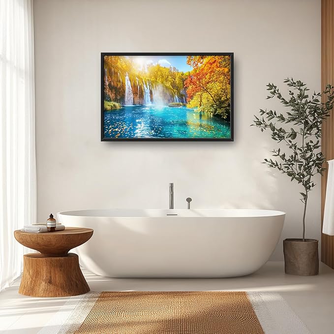 Extra Large Waterfall Lake Framed Wall Art for Living Room,Oversized Fall Autumn Tree Landscape Pictures Wall Decor,Nature Canvas Print Painting Modern Artwork Bedroom Office Bathroom 36L" x 24W"-PurrikoPets