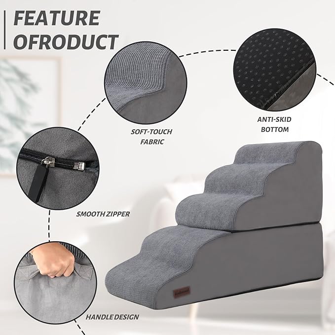 Dog Stairs and Ramp for High Bed, 5-Step Dog Steps for Small Dogs and Cats,Non-Slip Pet Stairs Suitable High Bed Climbing-PurrikoPets