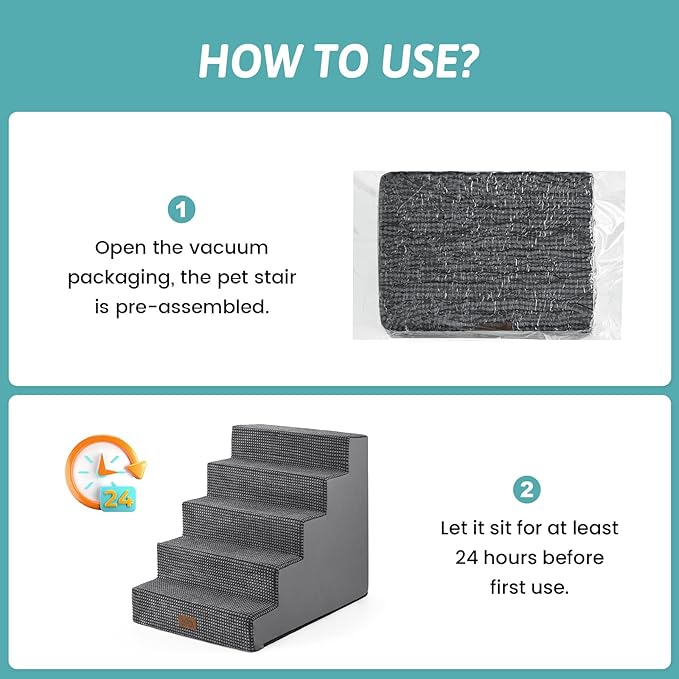 Dog Stairs for Small Dogs, 5 Tier Wider Pet Stairs for High Beds, 23.6" H Non-Slip Dog Steps for Old Cats, Puppies, Small Medium Dogs, 29.5x19.7x23.6 inch, Dark Grey-PurrikoPets