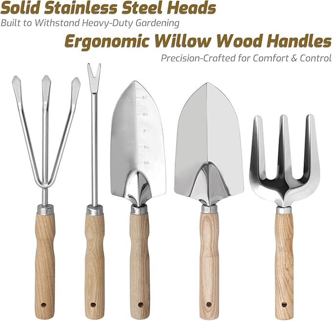 13-Piece Garden Tools Set with Tote Bag & Apron, Repotting Mat - Stainless Steel Heavy Duty Planting Kit, Ergonomic Non-Slip Handles - Gardening Gift for Women, Mom, Home Gardeners-PurrikoPets