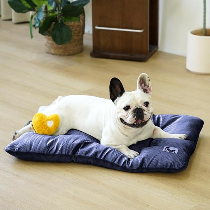 FUNNY FUZZY 2 in 1 Dog Bed Crate Pad Mat, Washable Reversible Pet Floor Mats,Fluffy Kennel Pad for Small Large Sized Dog,Indoor Cats,Sleeping Mattress, 29.9" × 18.9", Midnight Blue-PurrikoPets