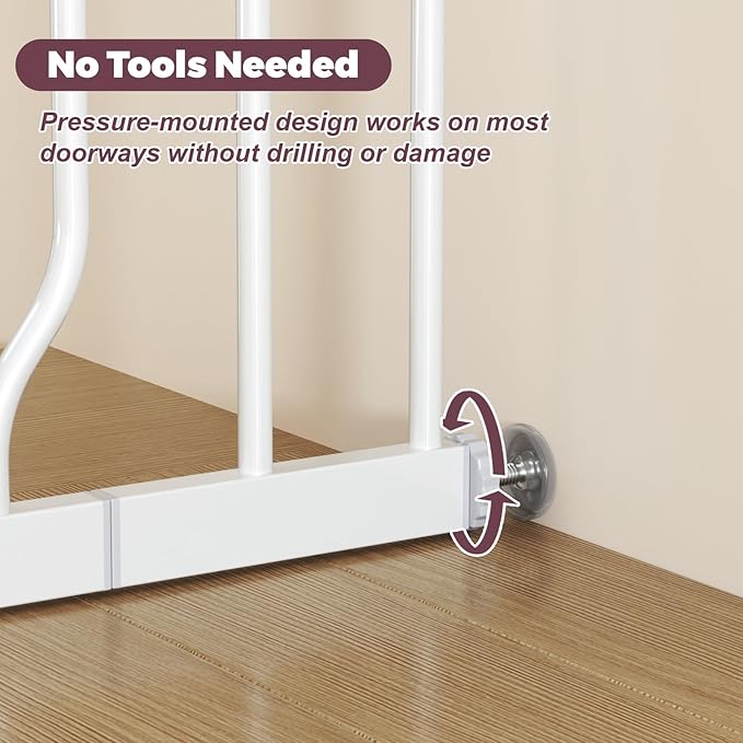 29"-51" Baby Gate for Stairs, Auto Close Stroller Friendly Dog Gate Indoor for Doorways, Pressure Mounted Baby Gate, Easy Walk Through Gate for Children & Pets, White-PurrikoPets