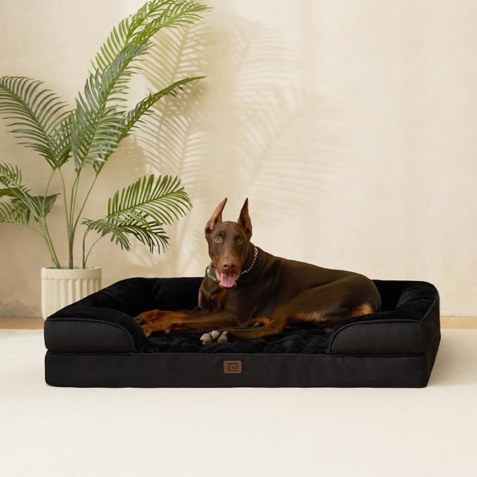 EHEYCIGA Orthopedic XL Dog Beds, Waterproof Memory Foam Dog Bed for Extra Large Dogs, Non-Slip Bottom and Egg-Crate Foam Big Pet Couch Bed with Washable Removable Cover, Black-PurrikoPets