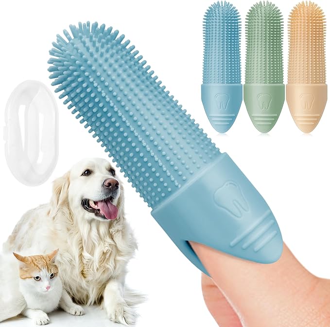 4 Pack Dog Toothbrush, 360° Cleaning Finger Brush for Dogs Teeth, Food Grade Silicone Pet Brush Fits Most Fingers, Puppy Toothbrush for Dogs & Cats Dental Care-PurrikoPets