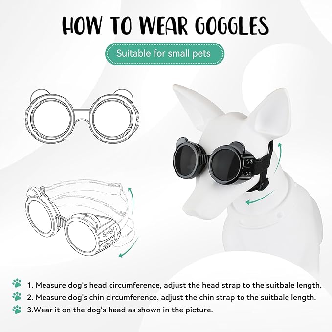 Dog Goggles for Small Breed UV/Wind/Dust Protection Puppy Sunglasses with Adjustable Strap - Black-PurrikoPets