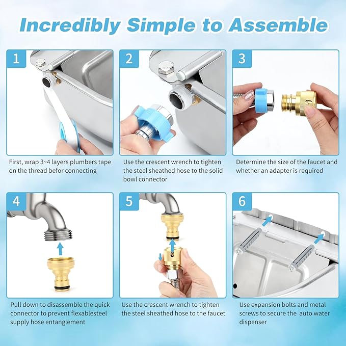 FHTONGE 304 Stainless Steel Automatic Dog Water Bowl Dispenser with Drainage and Float Valves, Large Auto Fill Dog Waterer for Outdoor Big Dogs Livestock Poultry Horse Cow Goat Pig Chicken Duck Rabbit-PurrikoPets