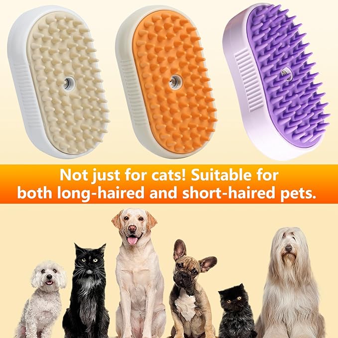 4 in 1 Cat Steam Brush for Shedding, Rechargeable Pet Steam Groomer Brush, Massage, Cleaning, Shedding & Combing Multifunctional Hair Removal Comb for Cats Dogs (Cream color)-PurrikoPets