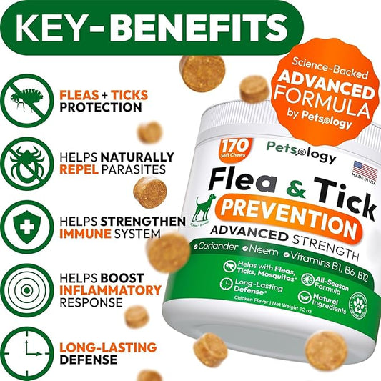 (2 Pack) Flea and Tick Prevention for Dogs Pills - 340 Chews - Natural Dog Flea & Tick Control - Oral Defense Treatment for Dogs Supplement - Vet Formulated - All Breeds & Ages - Made in USA-PurrikoPets