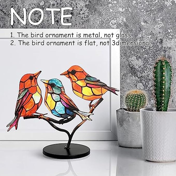 3Birds on a Branch, Metal Desktop Decorations, Home Bird Decorations for Office, Window, Aviary, Garden, Gifts for Bird Lovers, Boxed Set.-PurrikoPets