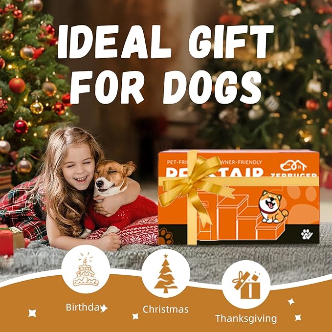 Dog Stairs with Condo 23" H, 4-Step Wider Folding Storage Pet Stairs Gift for Small/Medium/Large Old Dogs Cats, Dog Steps for High Beds Window, Ramp for Climbing Car Up to 200 lbs, Beige-PurrikoPets