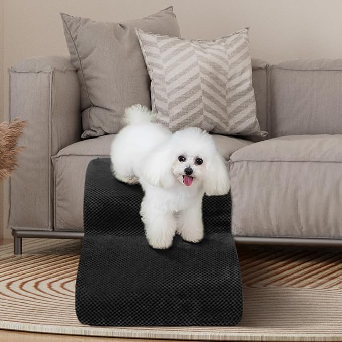 Dog Stairs for Small Dogs - High Density Foam Pet Steps, Extra Wide Dog Ramp with Non-Slip Bottom for High Beds, Couch and Sofa, Best for Dogs Injured, Older Doggy Cats,2 Steps, Black-PurrikoPets
