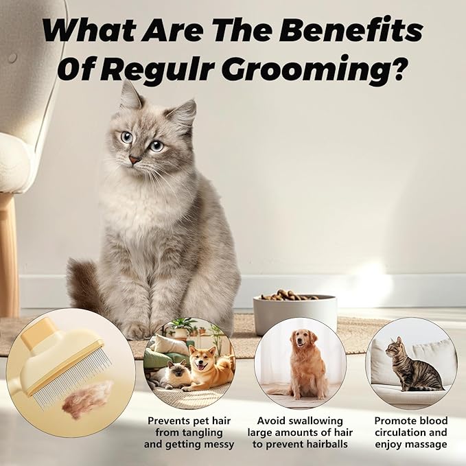 Flea Combs for Cats and Dogs with Release Button,Long & Short Stainless Steel Teeth for Deshedding, Fine Tooth Pet Brushes for Grooming Pet Hair Removal for Long and Short Hair 2 Pack-PurrikoPets